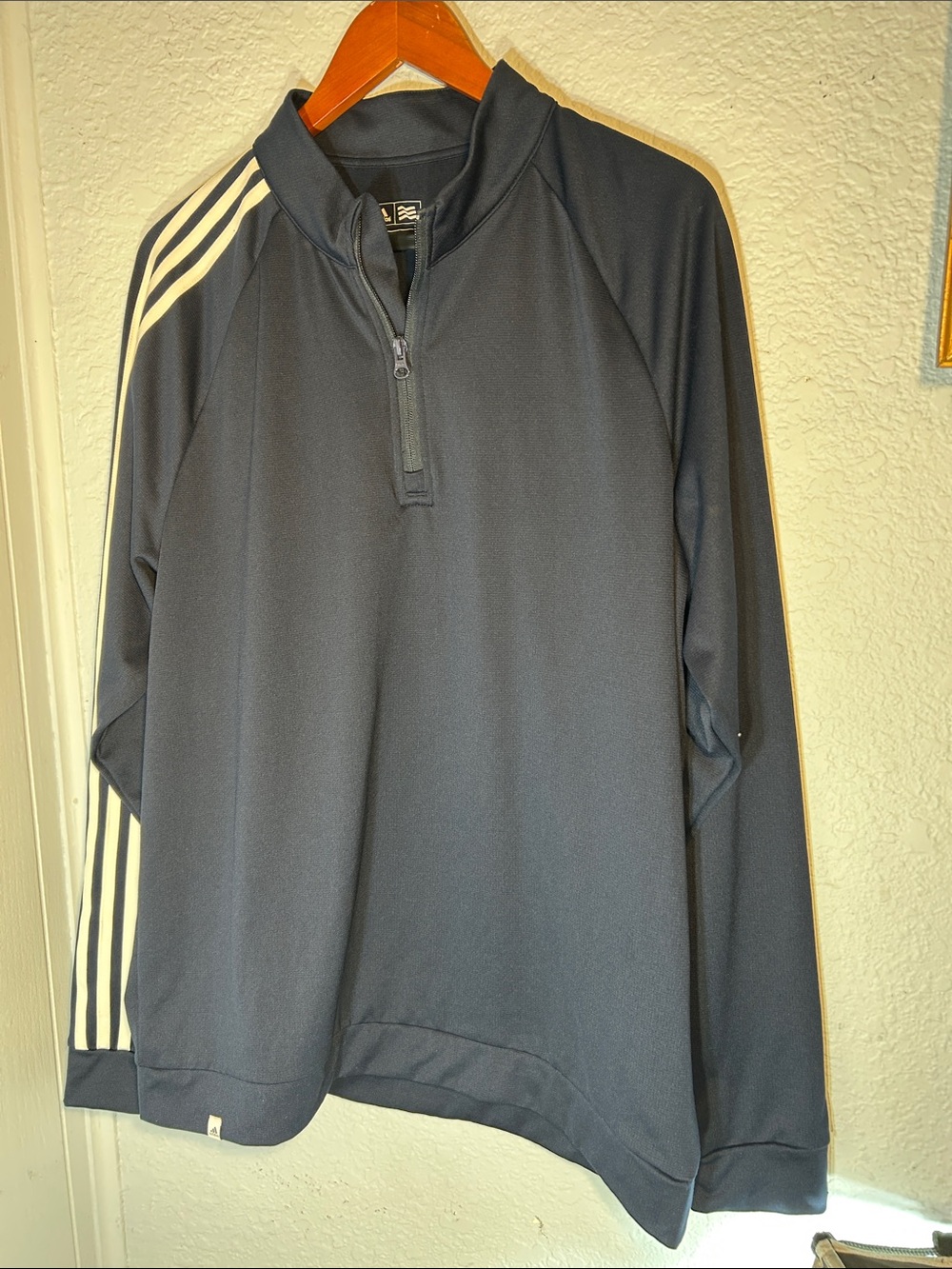 NWT adidas Men's Navy Three Stripe Half-Zip Pullover